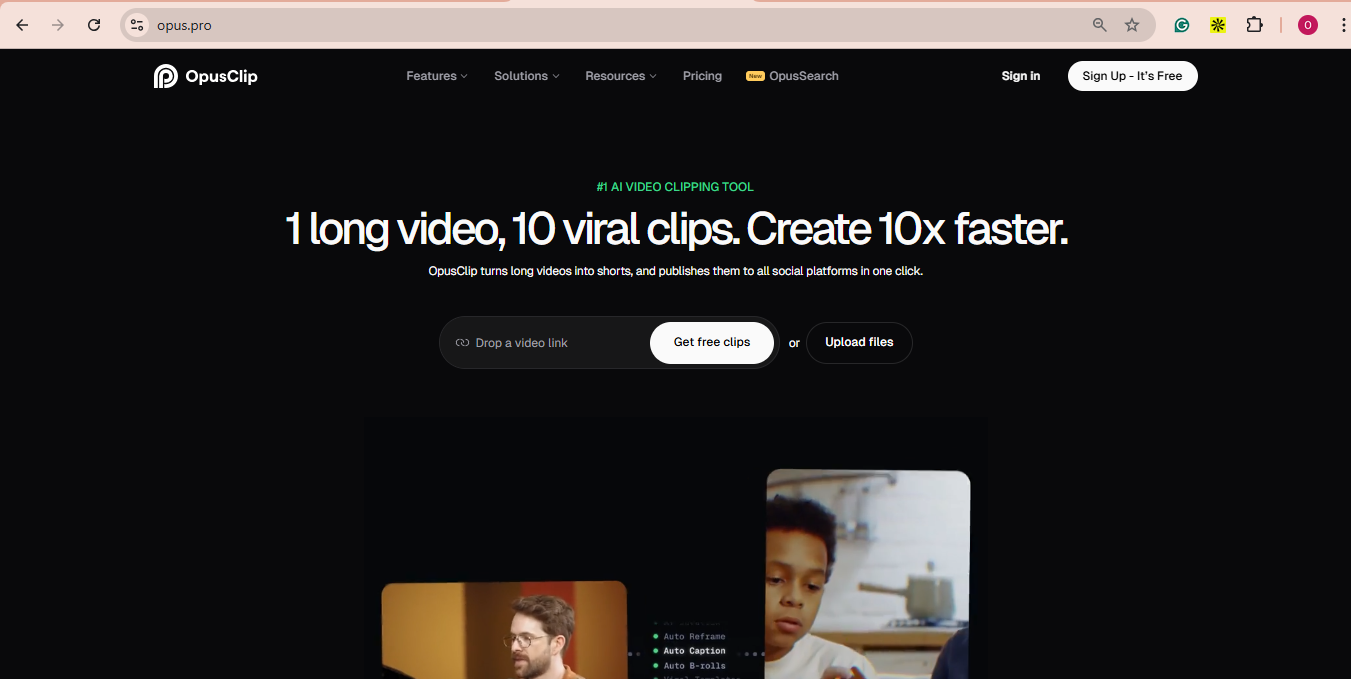 Screenshot of Opus Clip, a social media tool for video repurposing