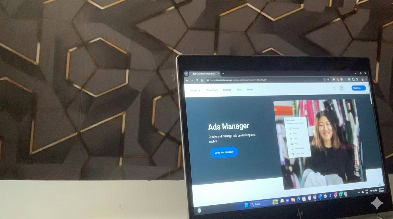 Timothy Olayiwola reviewing Meta Ads Manager dashboard on a desktop browser